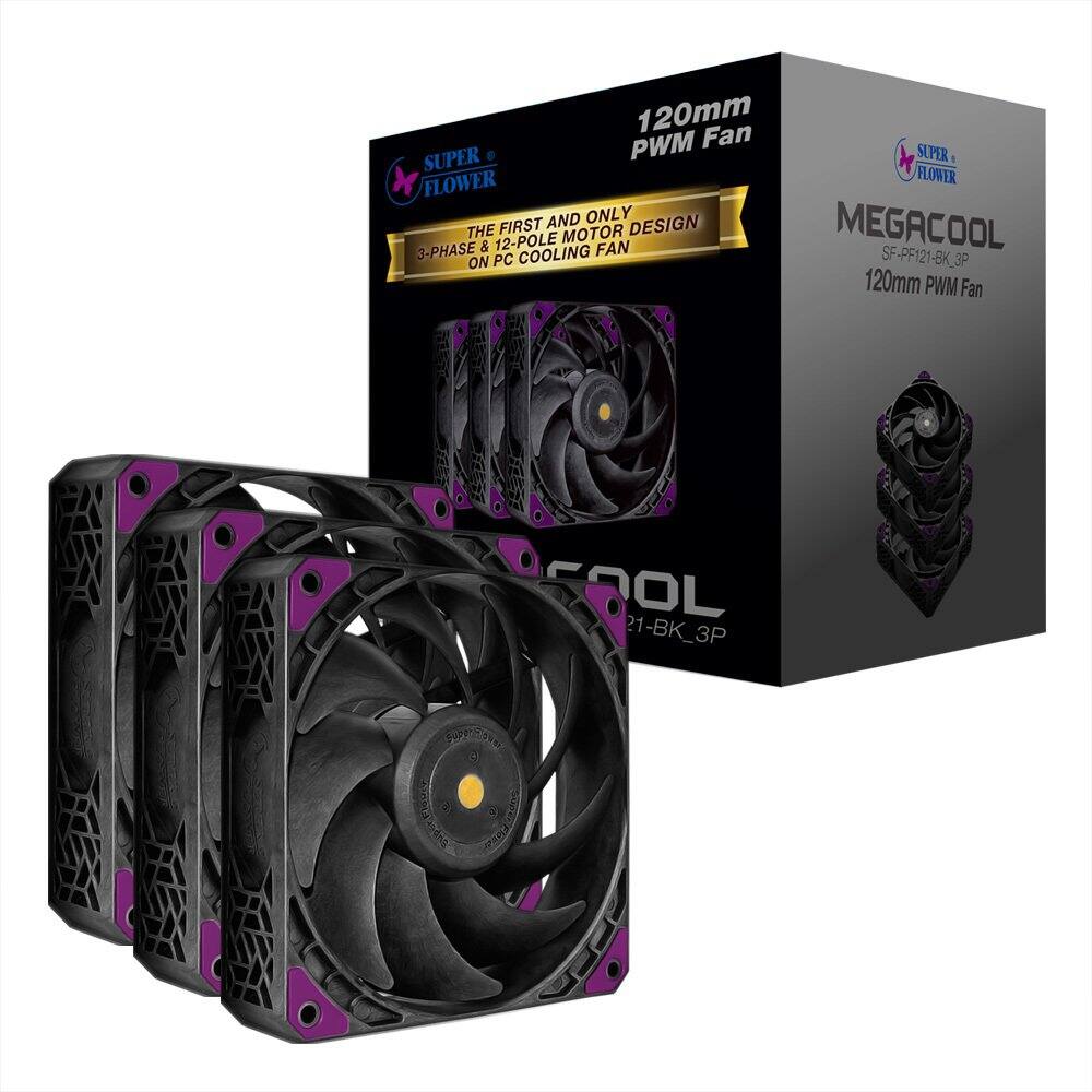 120mm PWM Fan SUPER FLOWER  
AND ONLY THE FIRST MOTOR DESIGN  
MEGACOOL 3-PHASE & 12-POLE FAN ON PC COOLING  
SF-PF121-BK_3P  
120mm PWM Fan  
SF-PF121-BK_3P