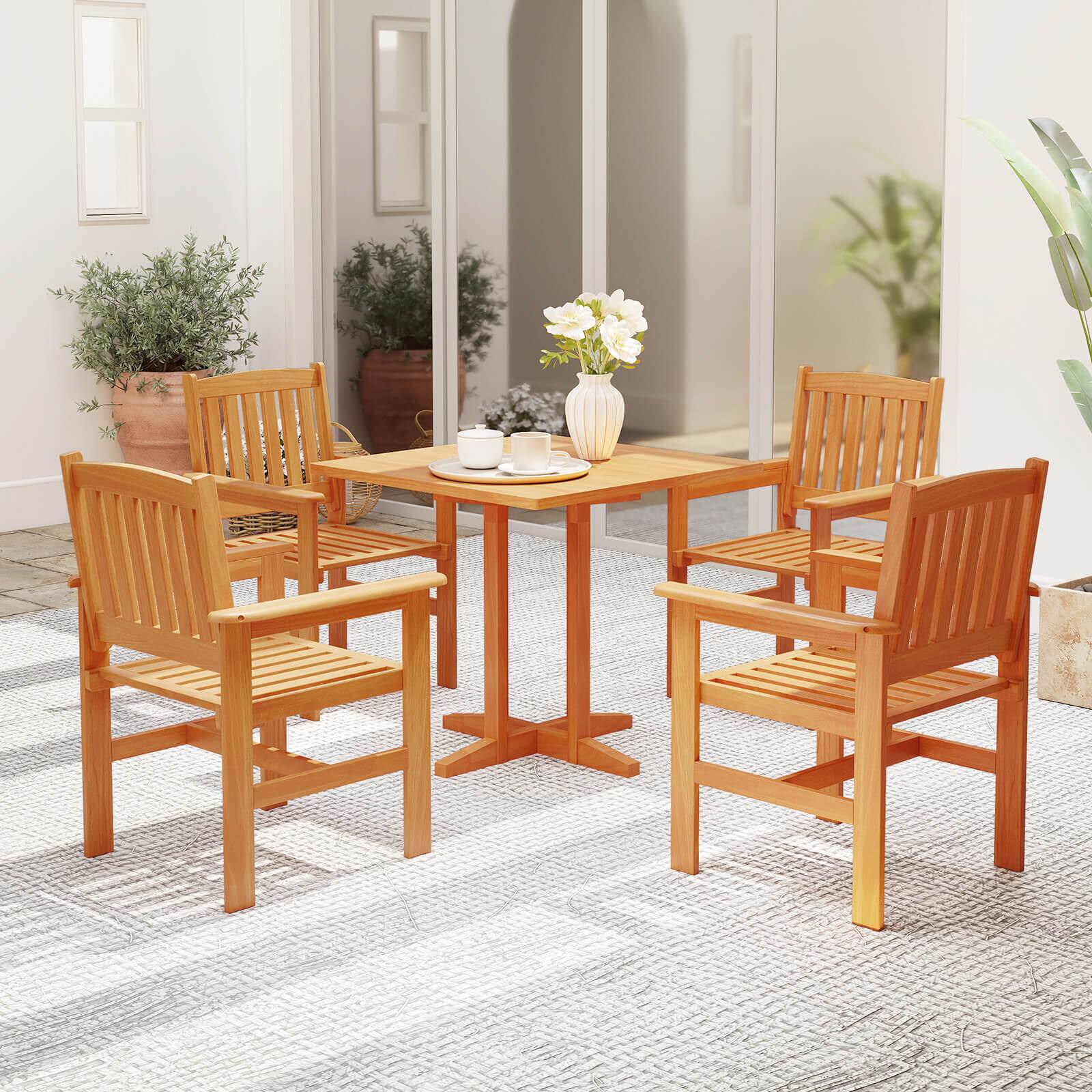 Alt View 3. Costway - Costway Patio Chairs Set of 4 Outdoor Wooden Dining Chairs with Inclined Backrests - Natural.