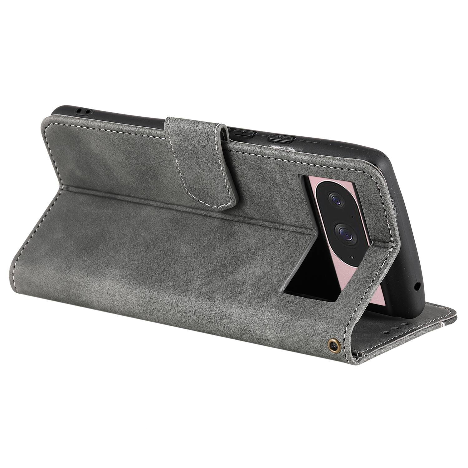 Back. Dteck - Wallet Case for Google Pixel 10 /10 Pro,Vintage PU Leather Flip Card Holder Kickstand Magnetic Closure Phone Cover - Gray.