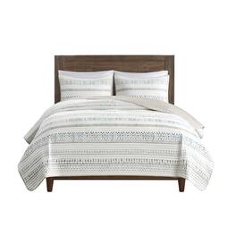 Gracie Mills - Penny Southwest-Inspired 3 Piece Printed Seersucker Quilt Set - Taupe/Blue