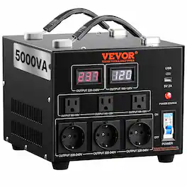 VEVOR - Voltage Converter Transformer, 5000W, Heavy Duty Step Up/Down Transformer, Convert from 110 Volt to 220 Volt - Black