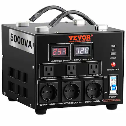 VEVOR PRICE 5000VA. 23 TOUGH TOOLS, HALF PRICE. 100-120V OUTPUT 220-240V H H OUTPUT100-120V OUTPUT 100-120V OUTPUT 100-120V USB 5V 2A POWER SOURCE ON ZUOBH DZ47-53 C63 DE -CH RG-02 -CH BAT RS-02 CH RG:02 ACCy's FA)OSUV~ OUTPUT 220-240V CE NCAC250MF OUTPUT 220-240V )) OFF POWER Technical Support and -Warranty 220-240V Certificale WWW wor.com/support OUTPUT