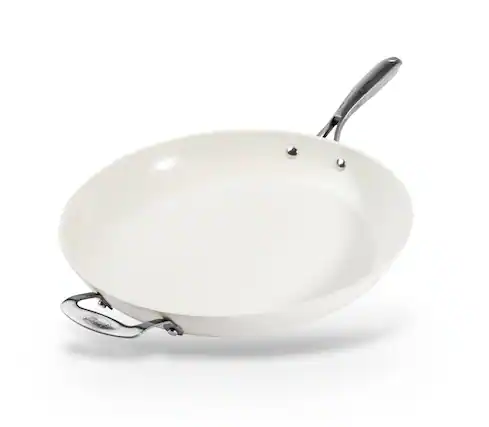 Front. Gotham Steel - Gotham Steel Cream 14'' Ultra Nonstick Ceramic Family Pan with Helper Handle - Cream.