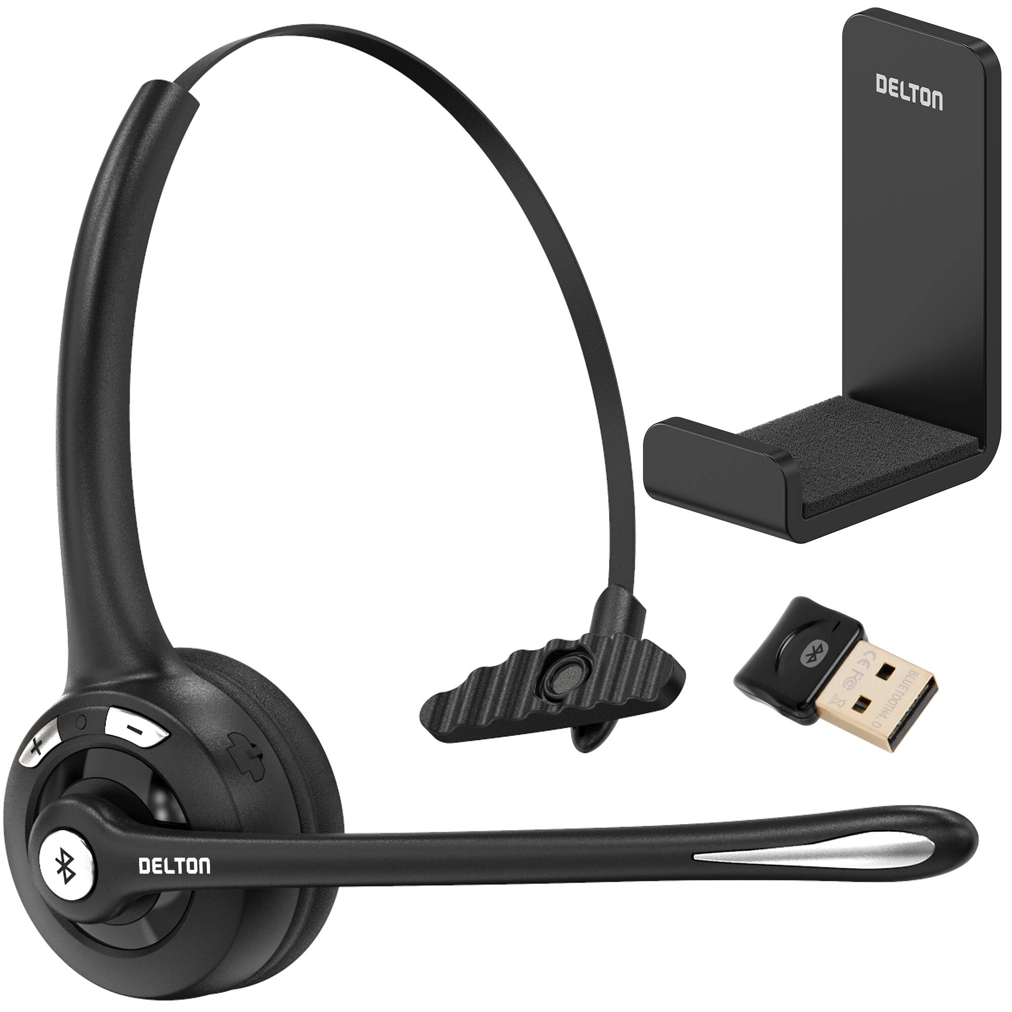 Delton - 10X Bluetooth Headset with Auto Pairing USB Dongle & Wall Hook (DBTHEAD10XBTDLHSAS1) - Black