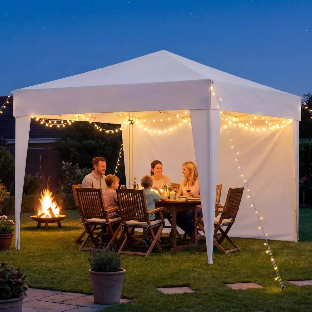 Angle. Sugift - 10x10 Pop Up Canopy Tent with 4 Removable Sidewalls and UPF 50 Waterproof Top for Outdoor Events - White.
