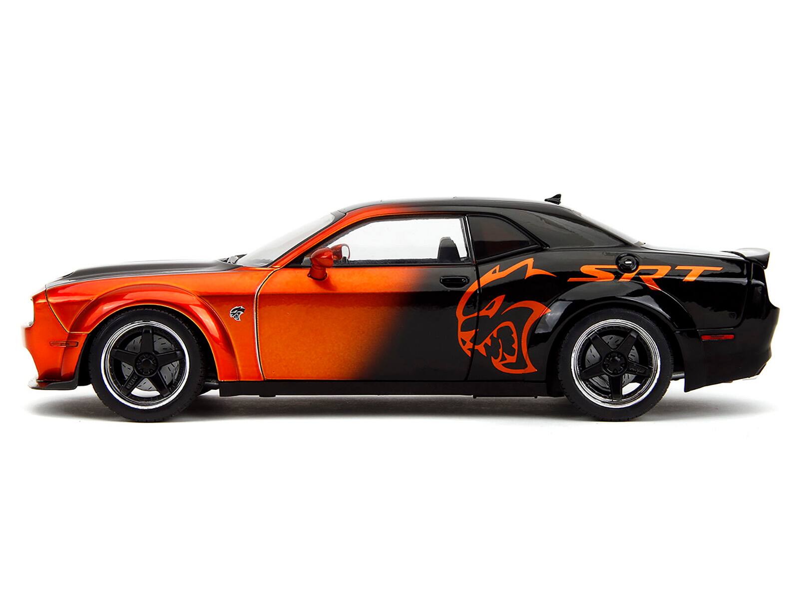 Alt View 3. Jada - Dodge Challenger SRT Hellcat Orange Metallic & Black "Pink Slips" Series 1/18 Diecast Model Car by Jada - Multicolor.