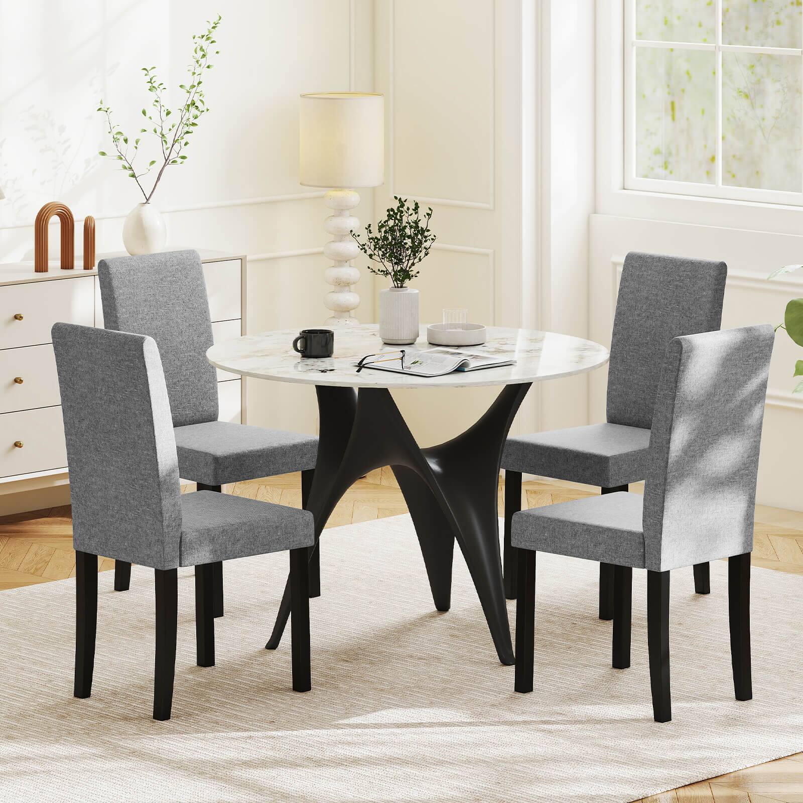 Alt View 3. Costway - Costway Dining Chair Set of 2 Fabric Upholstered Rubber Wood Legs Side Armless - Gray.