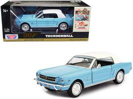 Motormax - 1964 1/2 Ford Mustang Light Blue White Top James Bond 007 Thunderball Movie James Bond Collection Series 1/24 - Light Blue With White