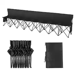 VEVOR - Portable Folding Bench, 8 Seat Foldable Soccer Bench with Side Pockets and Carrying Bag, Lightweight Sideline Seating - Black
