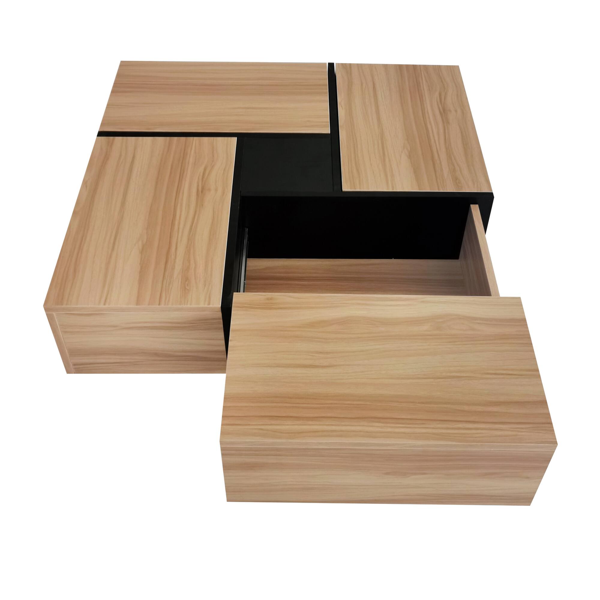 Alt View 6. GOODSILO - Modern Extendable Square Coffee Table with Hidden Storage Compartments and Sliding Tabletop for Living Room - Brown.
