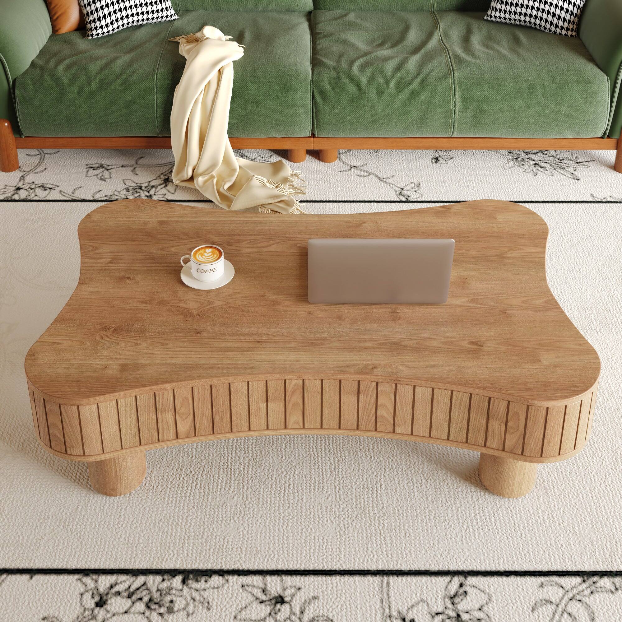 Angle. Boyel Living - Lift Top Coffee Table with Hidden Storage Fluted Panel - Light Brown.