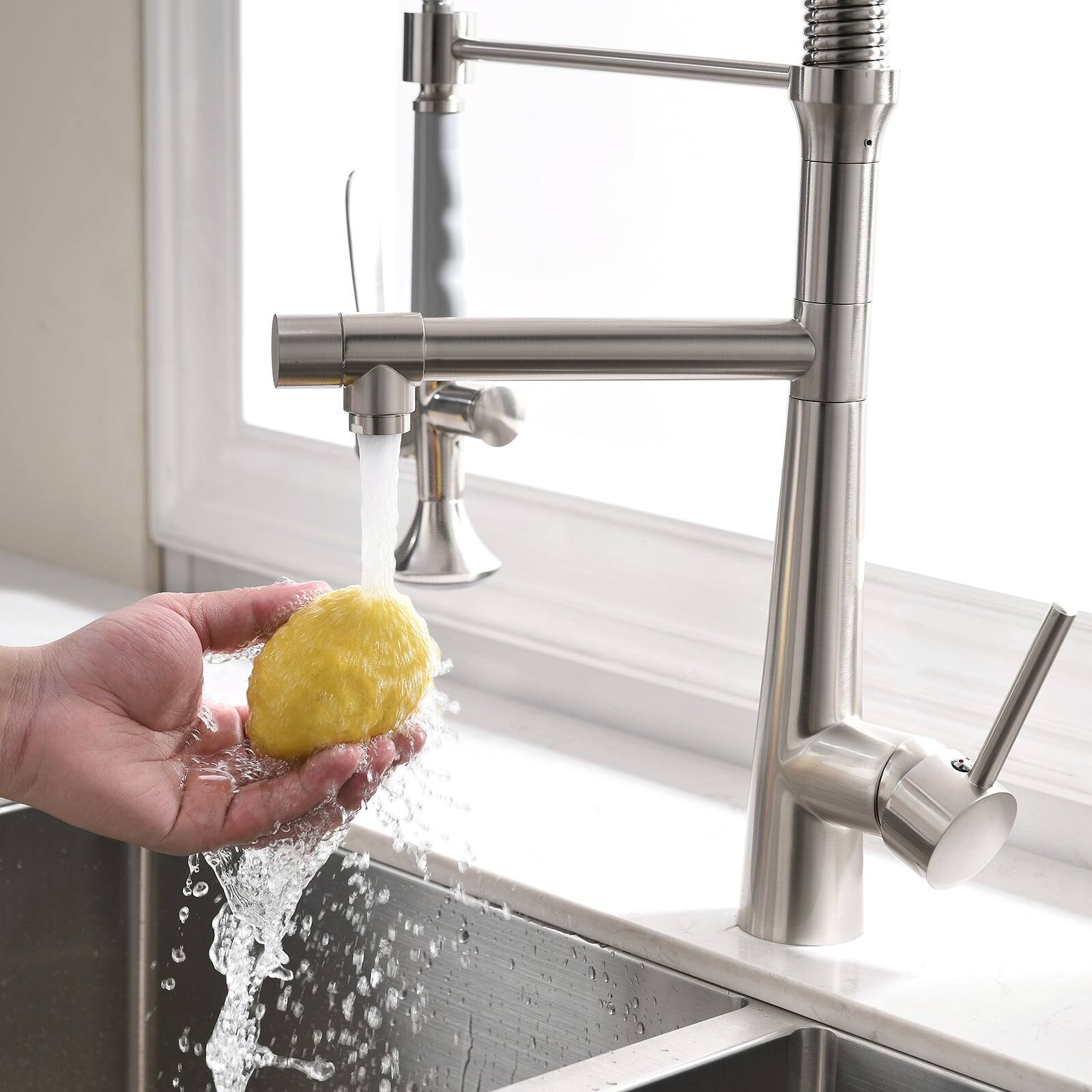 Alt View 7. Boyel Living - Stainless Steel Single Handle Silver Pull Down Sprayer Kitchen Faucet - Silver.