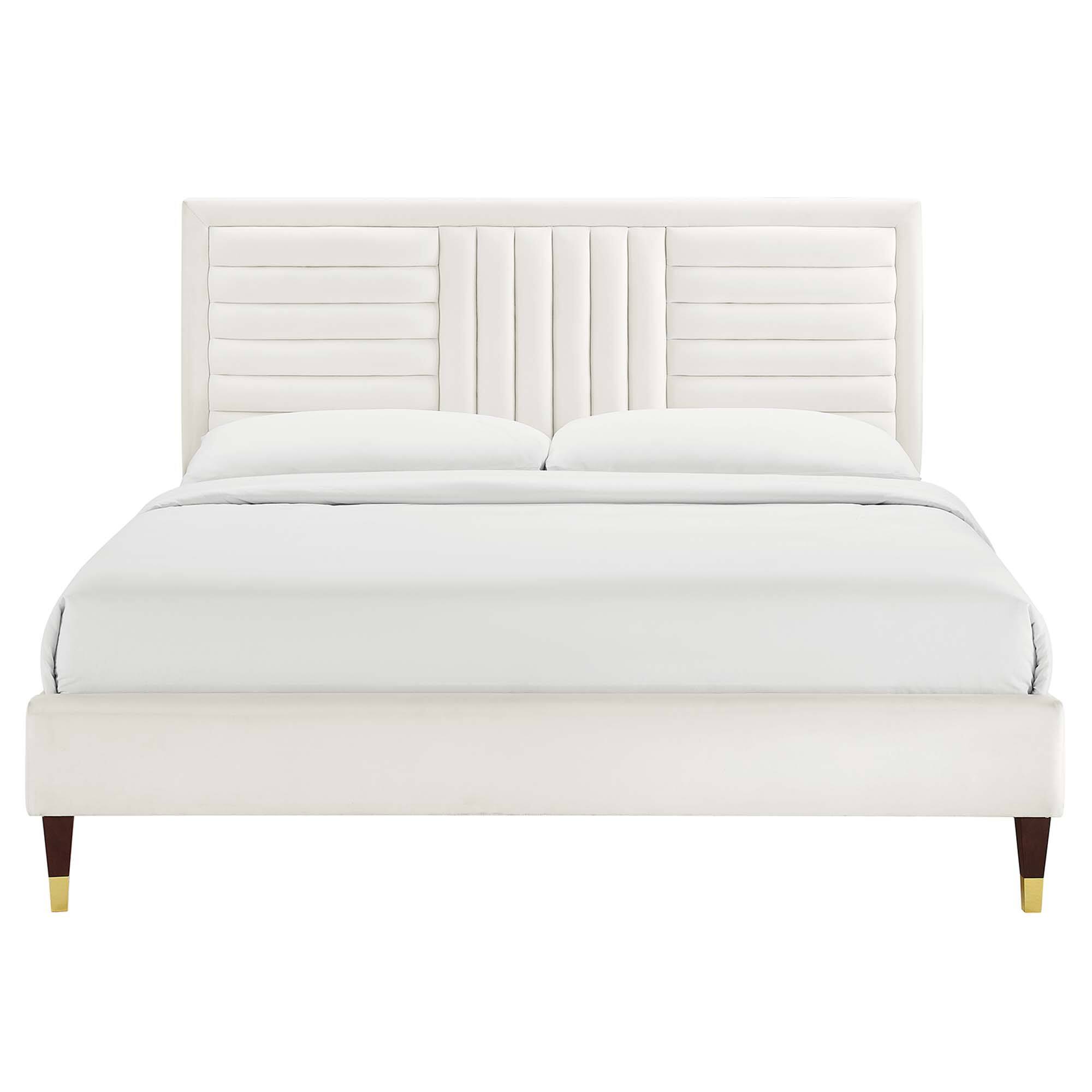 Alt View 1. Modway - Keynote Performance Velvet Curved Full Platform Bed - White.