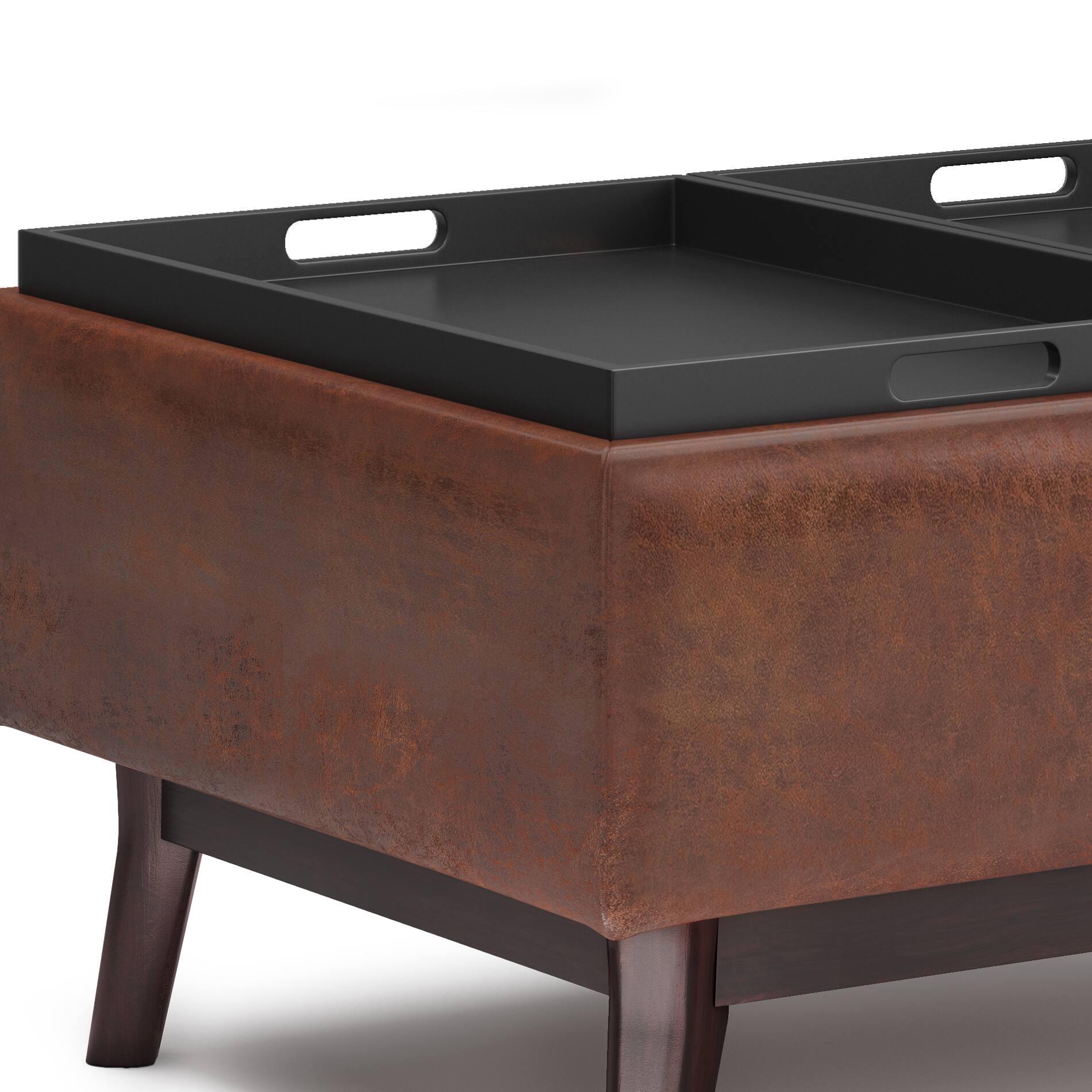 Alt View 13. Simpli Home - Owen Tray Top Small Coffee Table Storage Ottoman - Distressed Saddle Brown.