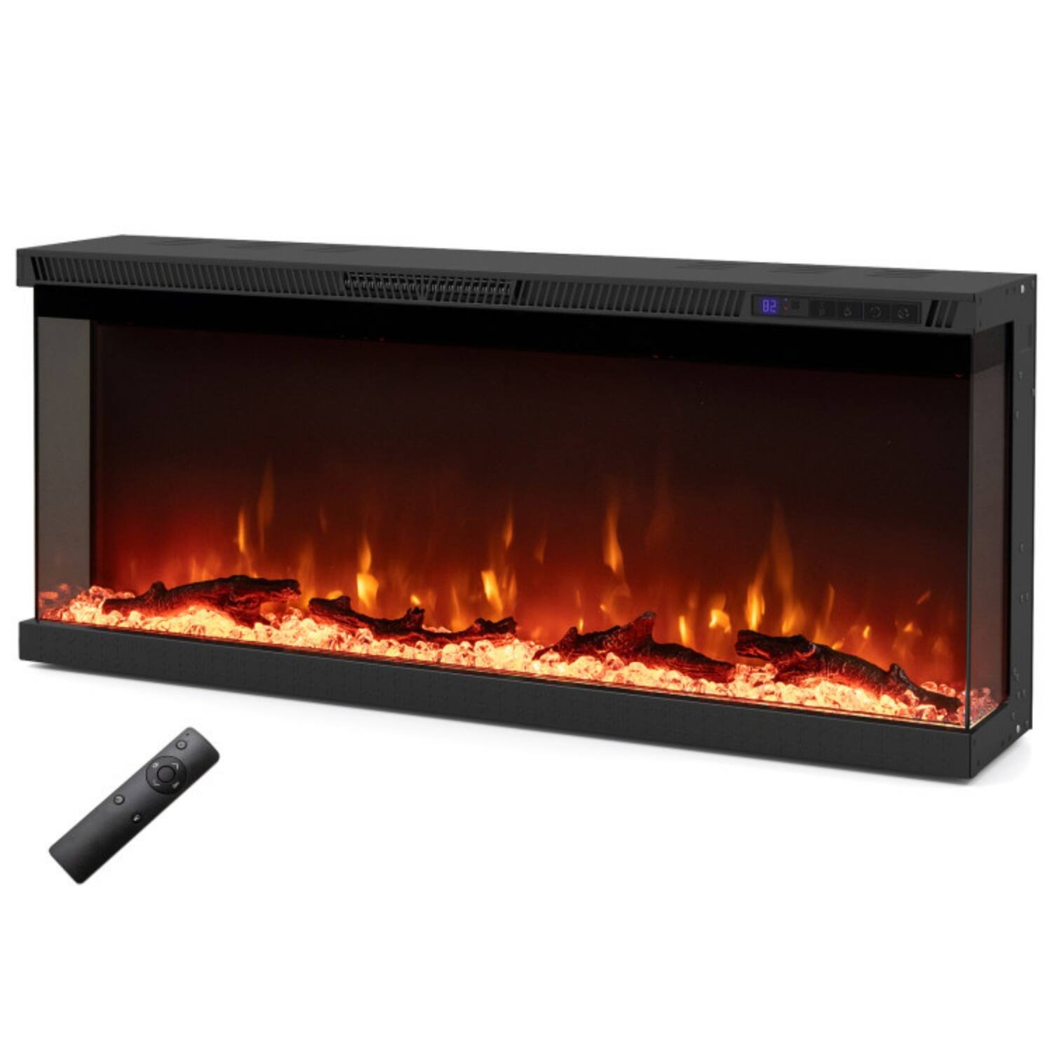 Alt View 3. LUCKY ONE - 40 Inch 3-Sided Electric Fireplace Insert with 12 Flame Colors & Remote - Black.