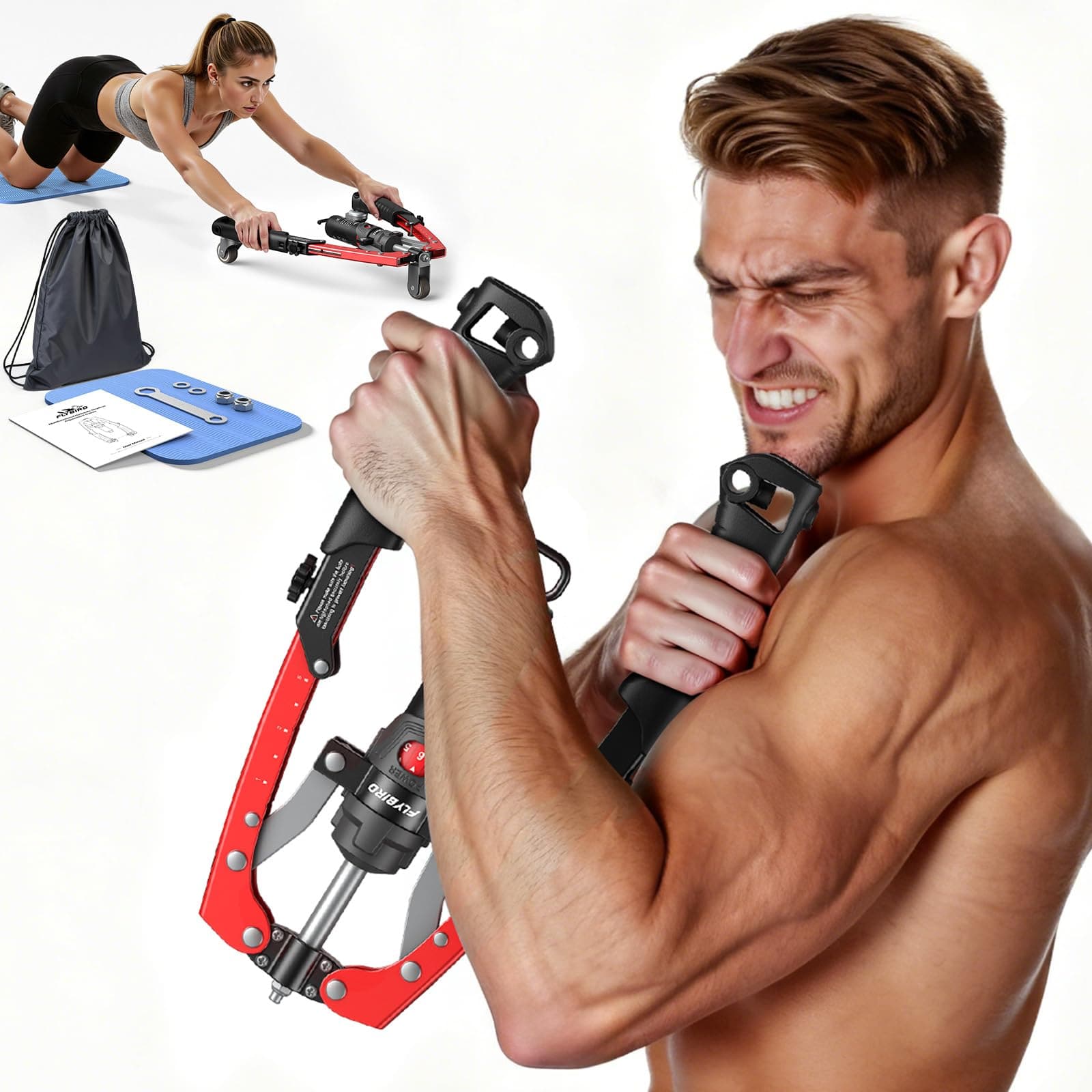 Front. FLYBIRD - Chest & Arm Twister & Core Trainer, Hydraulic Power CoreFlex Twister Chest Workout Equipment for Strength Trainer - red.