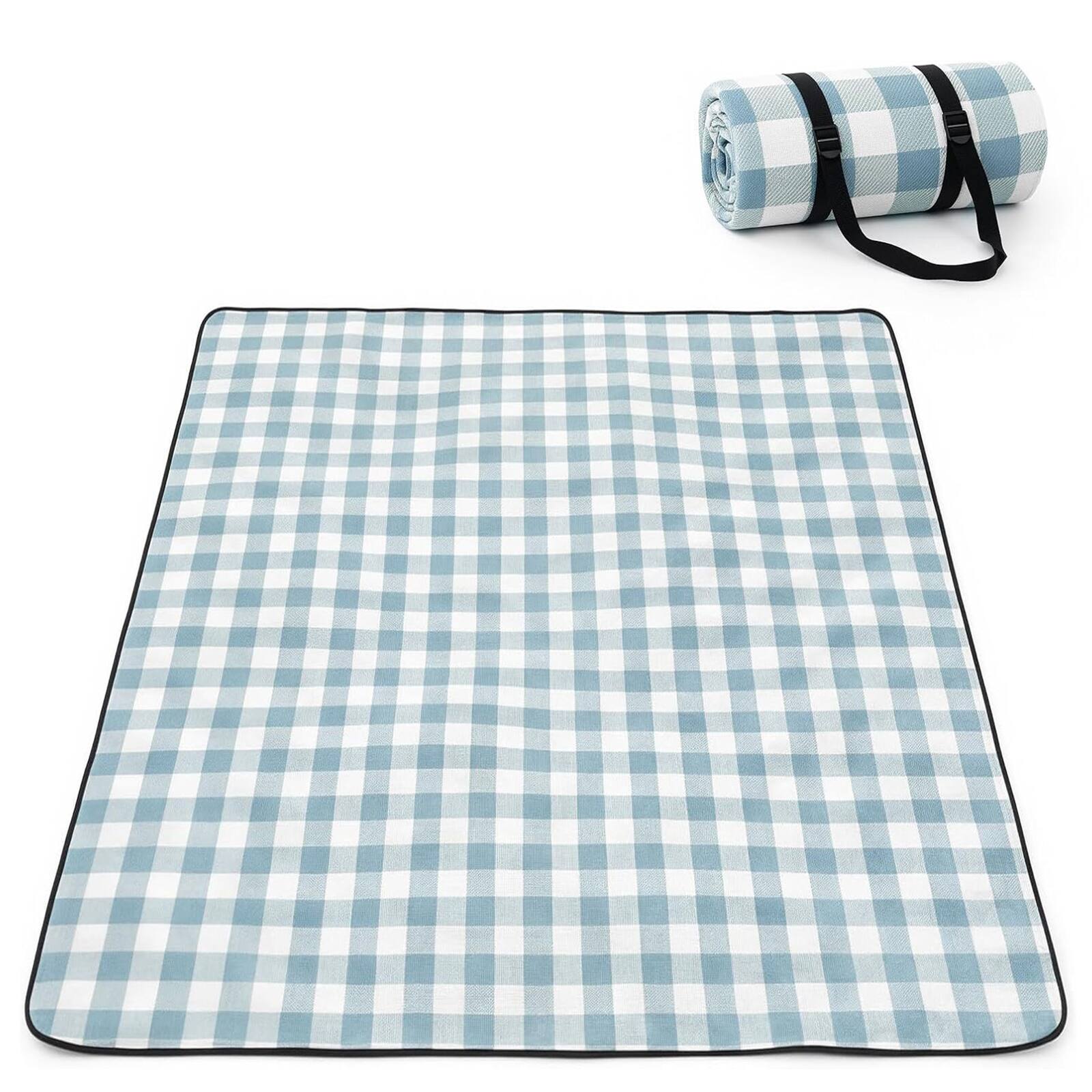 Left. Adivo - Waterproof Outdoor Picnic Blanket - Acrylic Fabric with Plaid Print, Multiple Sizes - 150*200cm - Baby Blue.