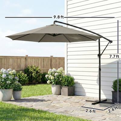 Outsunny 10 ft Offset Patio Umbrella with Cover, Round Hanging Cantilever Umbrella with 6-Position 360 Rotation, Crank Handle, Tilt, Tan Outsunny 10 ft Offset Patio Umbrella with Cover, Round Hanging Cantilever Umbrella with 6-Position 360 Rotation, Crank Handle, Tilt, Tan