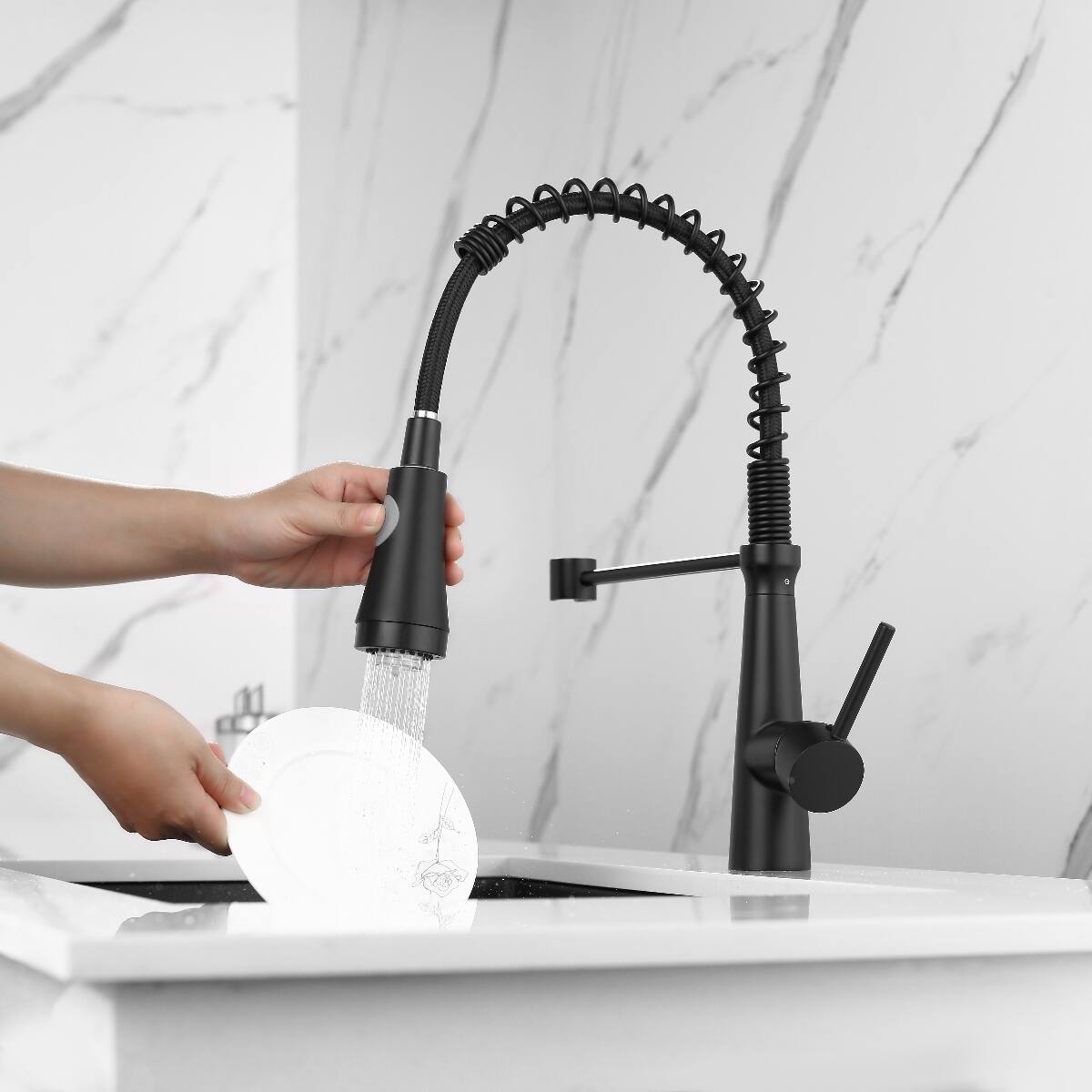 Alt View 2. Ropilly - Ropilly LED Kitchen Faucet with Pull Down Sprayer, Commercial Style Single Handle Kitchen Sink Faucet, Matte Black - Black.