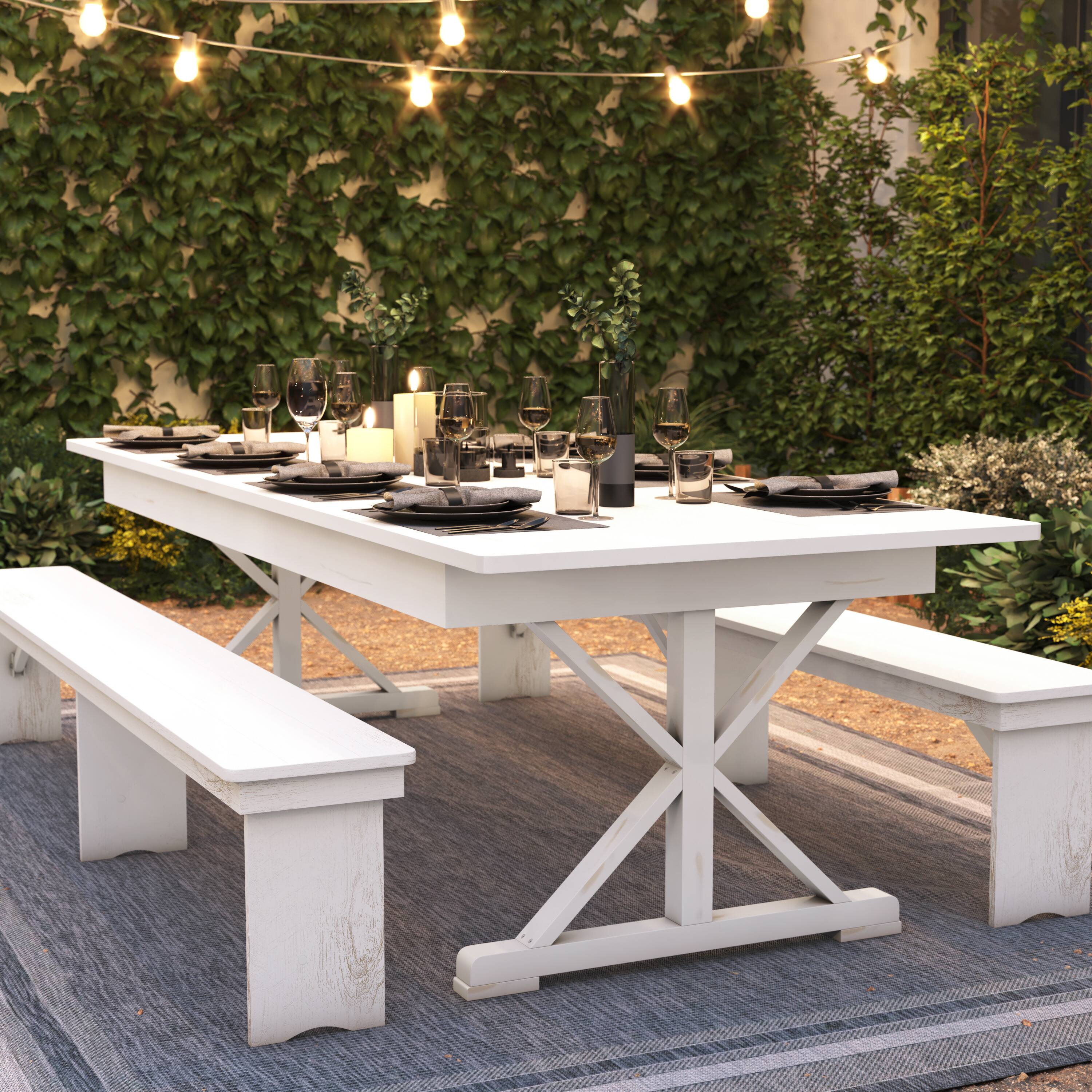 Alt View 4. Flash Furniture - HERCULES 9' x 40" Rectangular Antique Rustic White Solid Pine Folding Farm Table with X Legs - White.