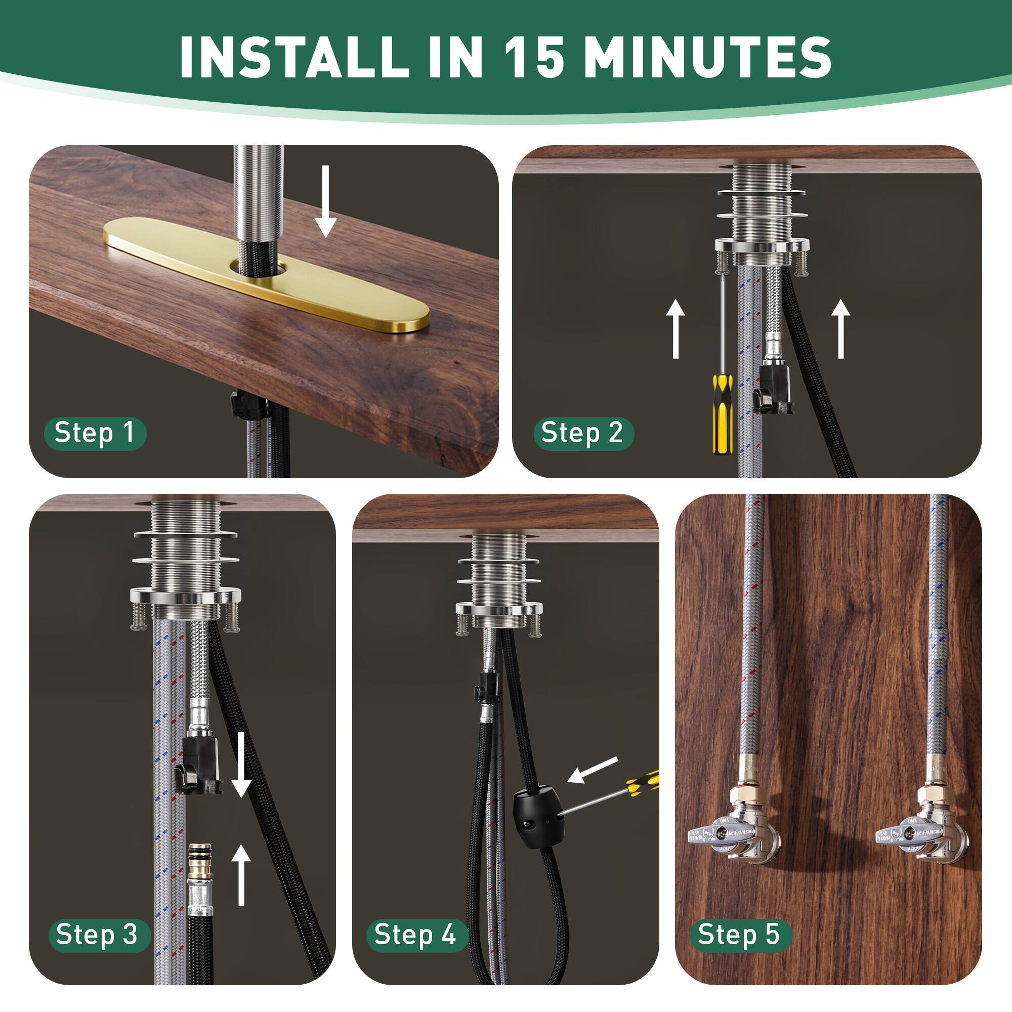 INSTALL IN 15 MINUTES

Step 1

Step 2

Step 3

Step 4

Step 5