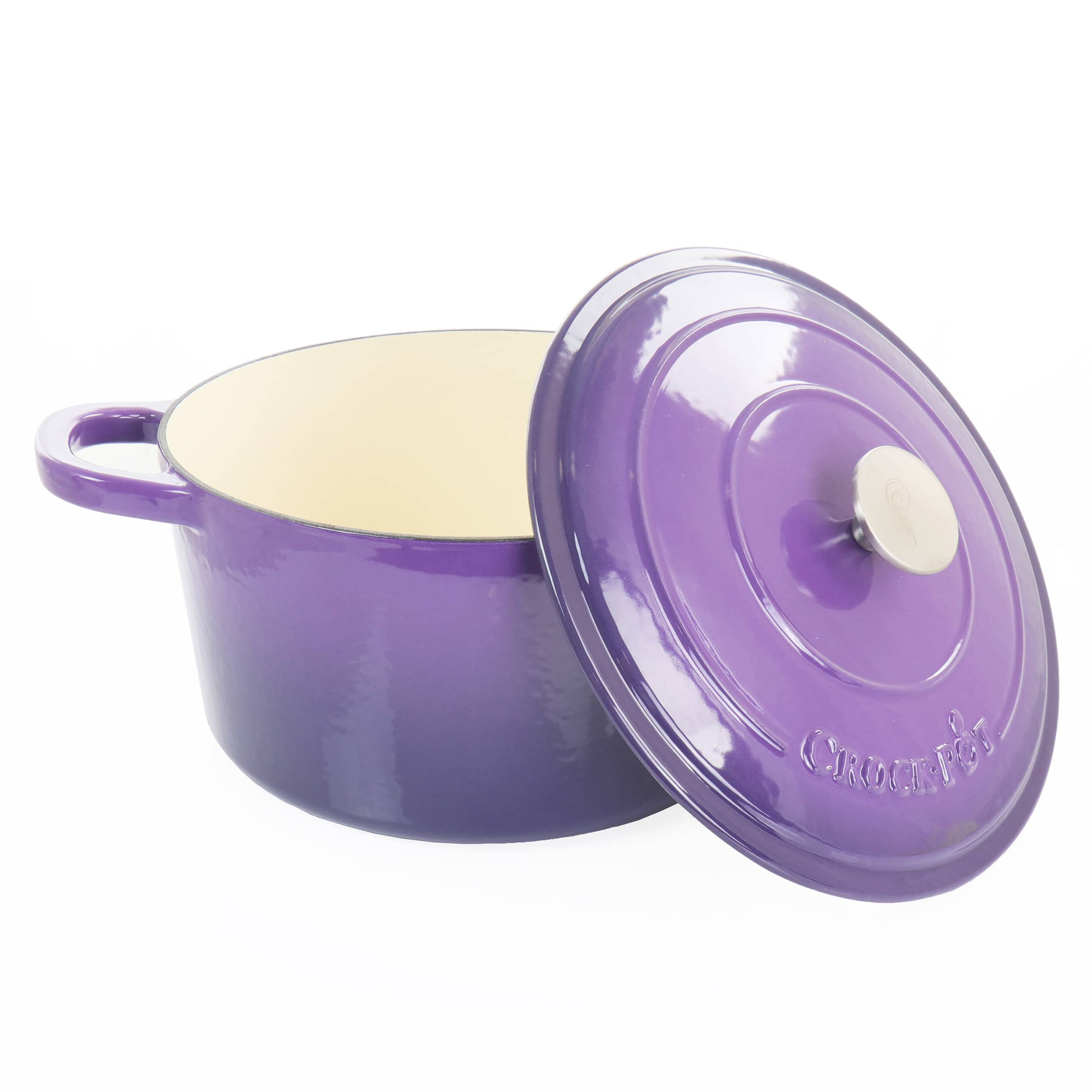 Front. Crockpot - Crock-Pot Artisan 2 Piece 7 Quart Enameled Cast Iron Dutch Oven with Lid in Lavender - Purple.