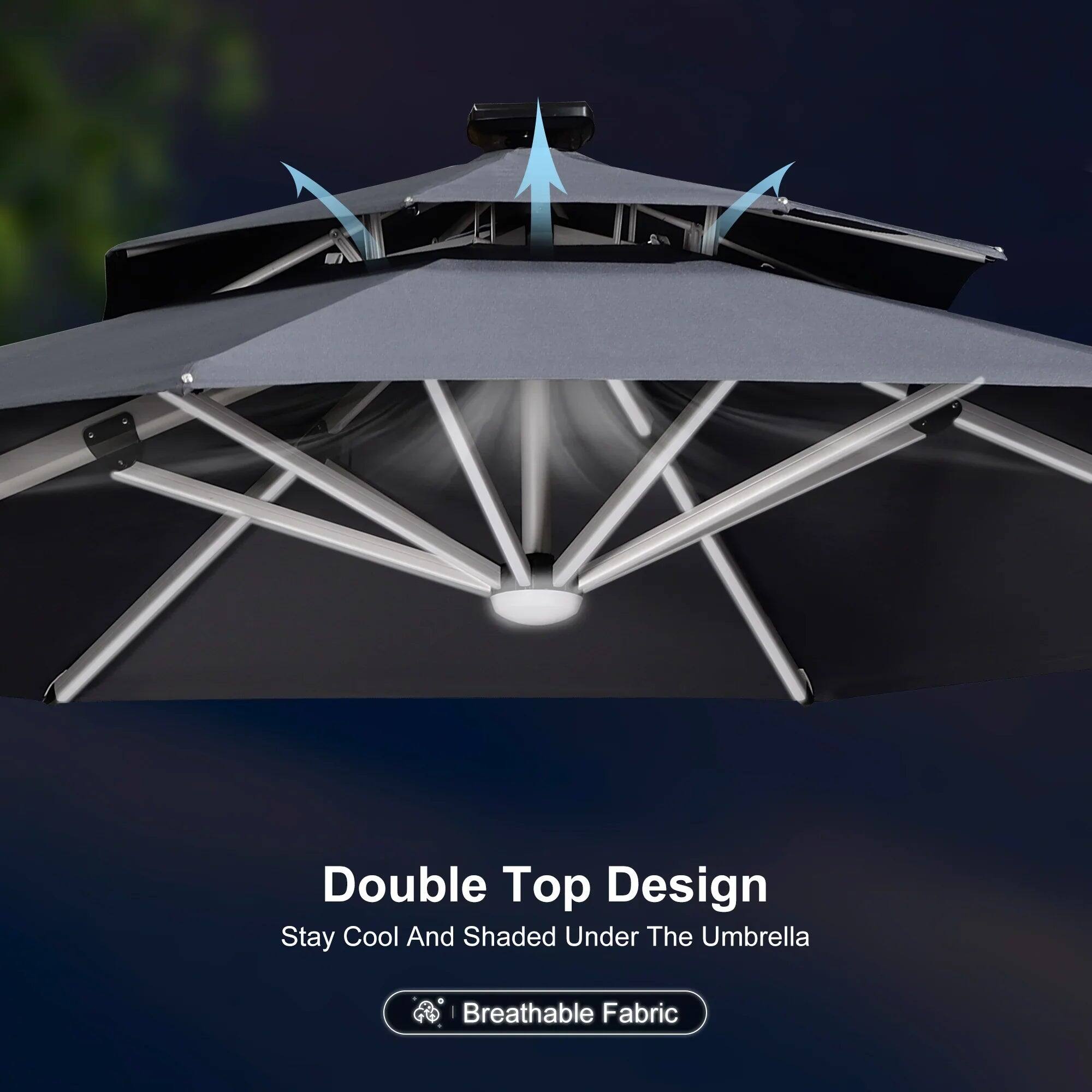 Double Top Design  
Stay Cool And Shaded Under The Umbrella  
Breathable Fabric