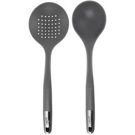 Oster - Ridgecrest 2 Piece Silicone Kitchen Tool Skimmer and Ladle Set - Gray