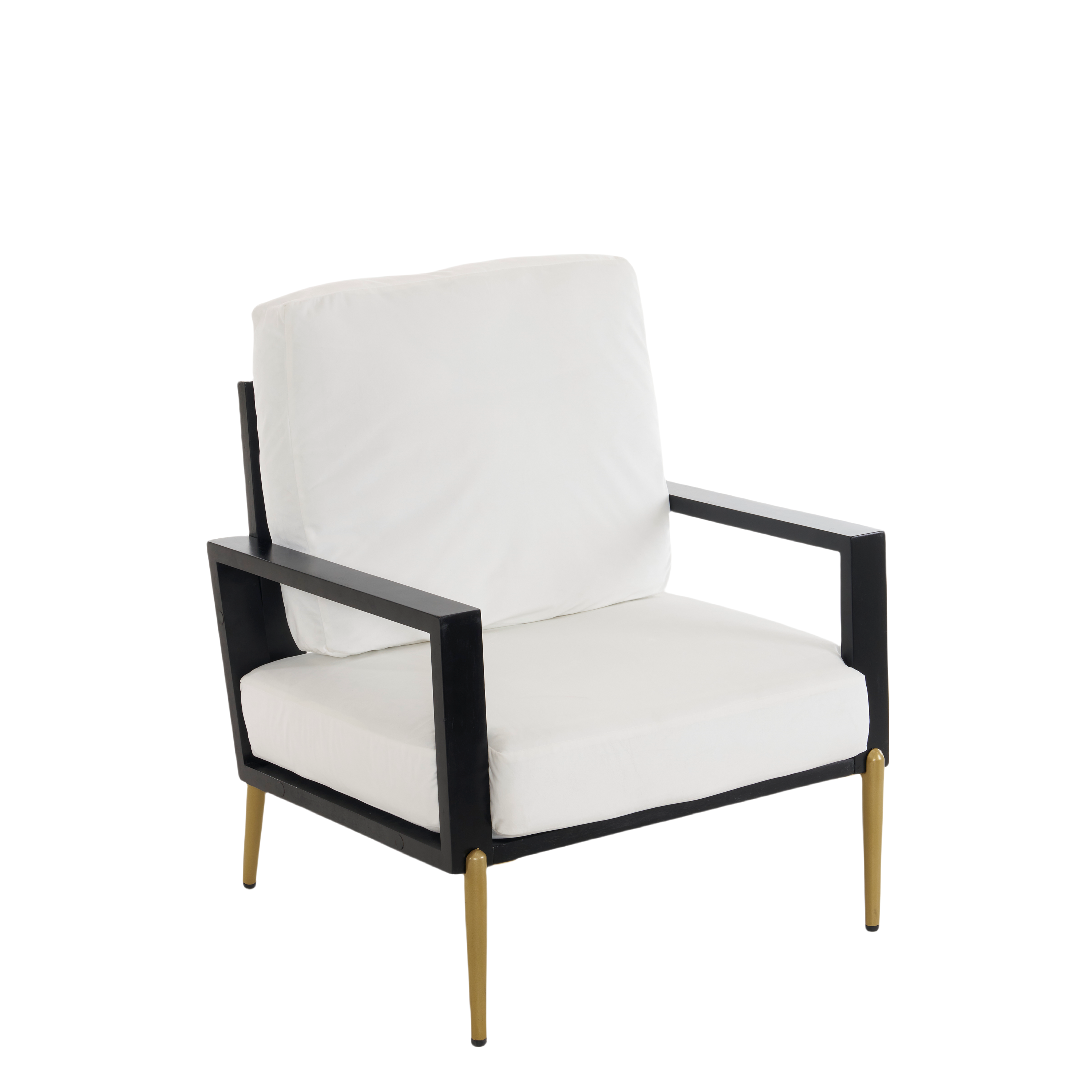 SlickBlue - Modern Upholstered Lounge Chair with Pillow Back, Fabric Seat & Gold Legs for Bedroom, Living Room, or Balcony - White