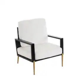 SlickBlue - Modern Upholstered Lounge Chair with Pillow Back, Fabric Seat & Gold Legs for Bedroom, Living Room, or Balcony - White