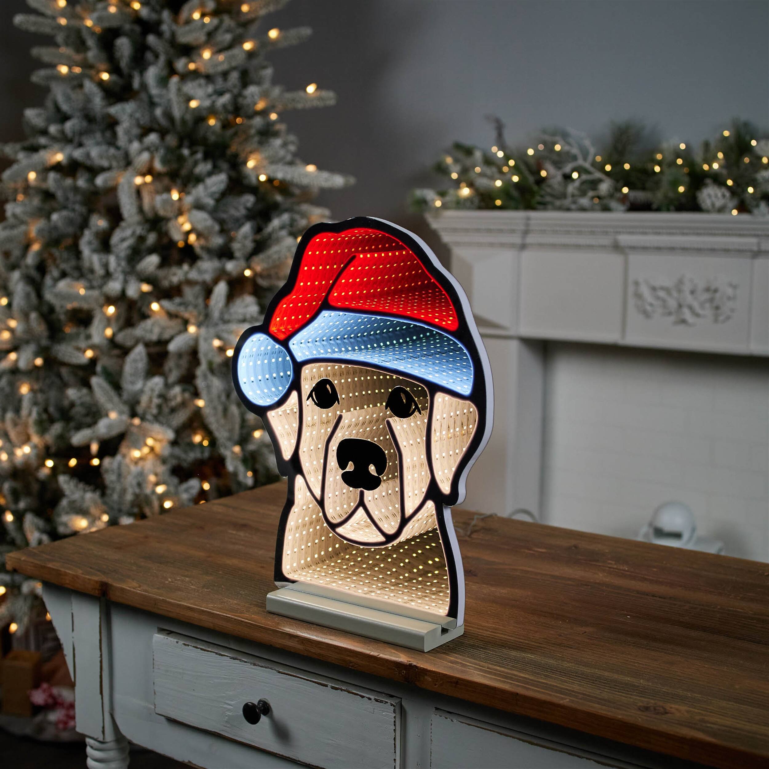 Left. BreeBe - Holiday Dog Ekkolight 16.5"H - Beige, Red.