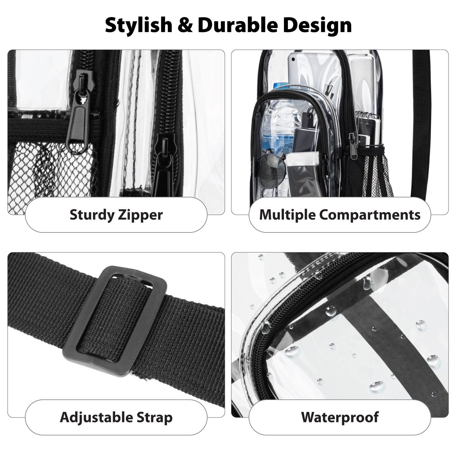 Stylish & Durable Design

- Sturdy Zipper
- Multiple Compartments
- Adjustable Strap
- Waterproof