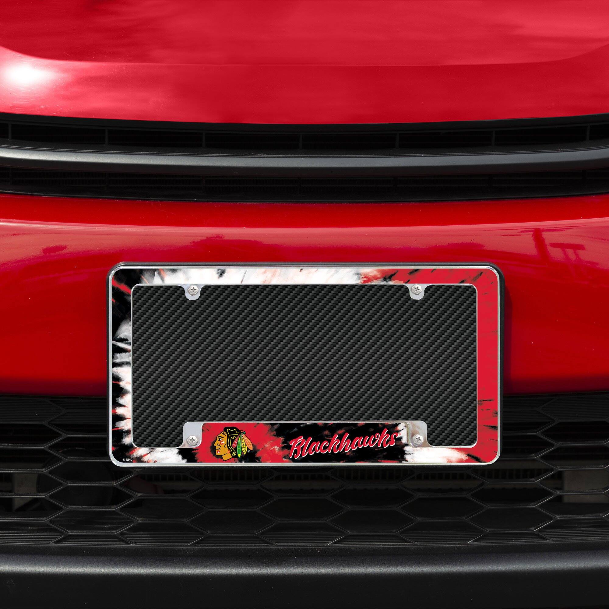 Alt View 2. Rico Industries - Chicago Blackhawks Chrome Metal License Plate Frame with Bold Tie Dye Design - Multi.