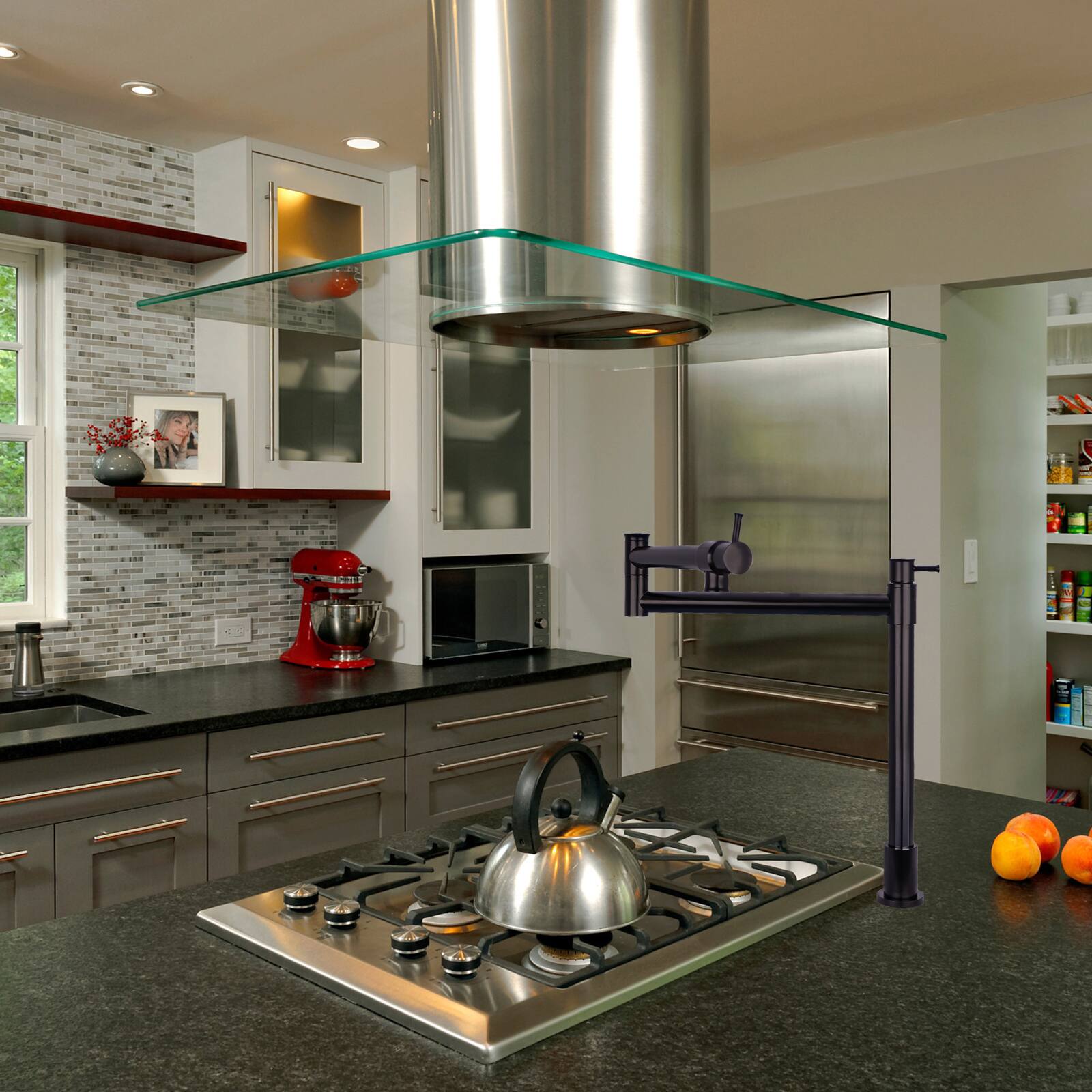 Alt View 3. Akicon - Akicon Solid Brass Deck-Mounted Pot Filler Kitchen Faucet with Double Joint Swing Arms in Matte Black - Matte Black.