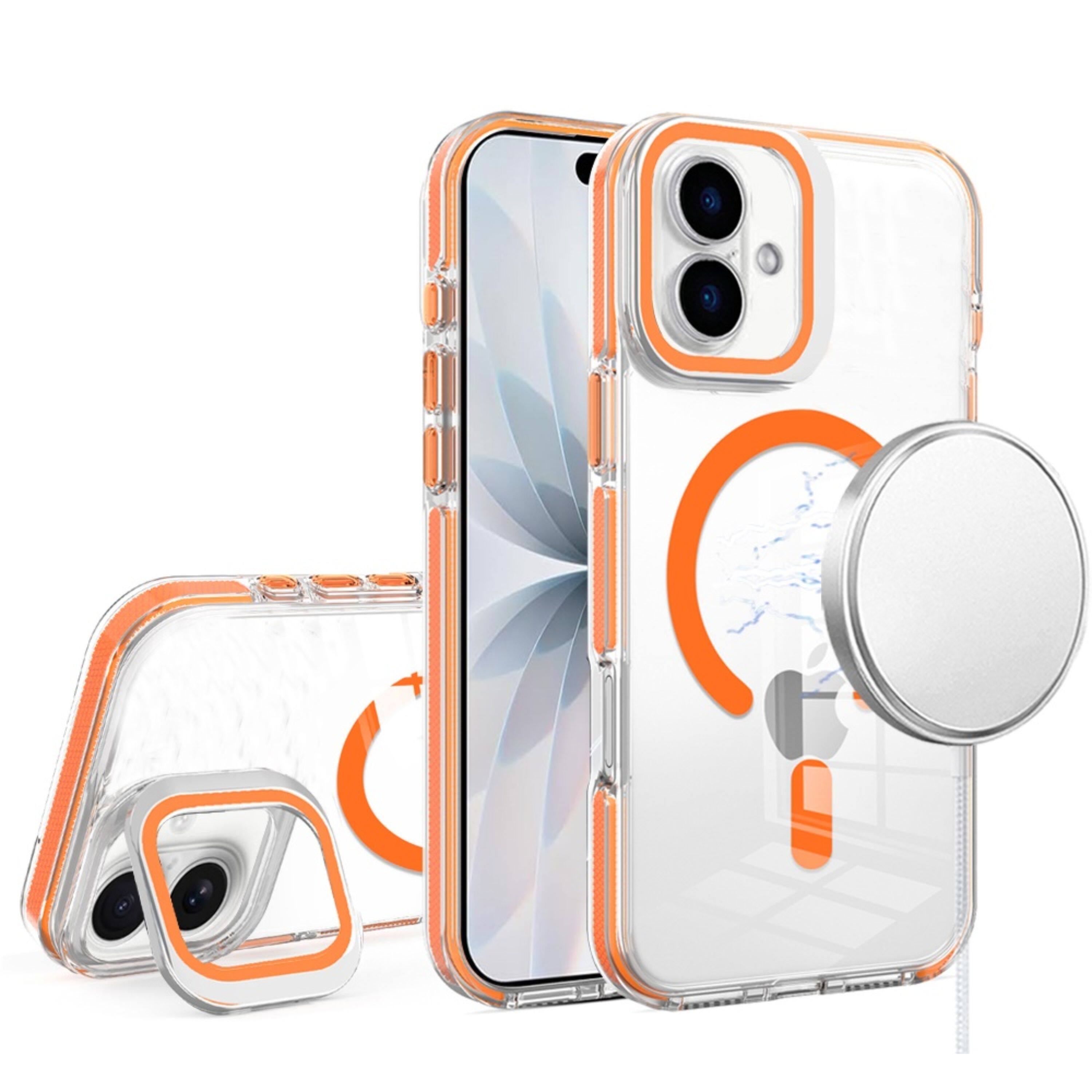 Angle. Kitcheniva - Transparent Magnetic Circle Camera Lens Stand Cover Phone Case WIth Tempered Glass For iPhone 17 Cosmic Orange - Cosmic Orange.