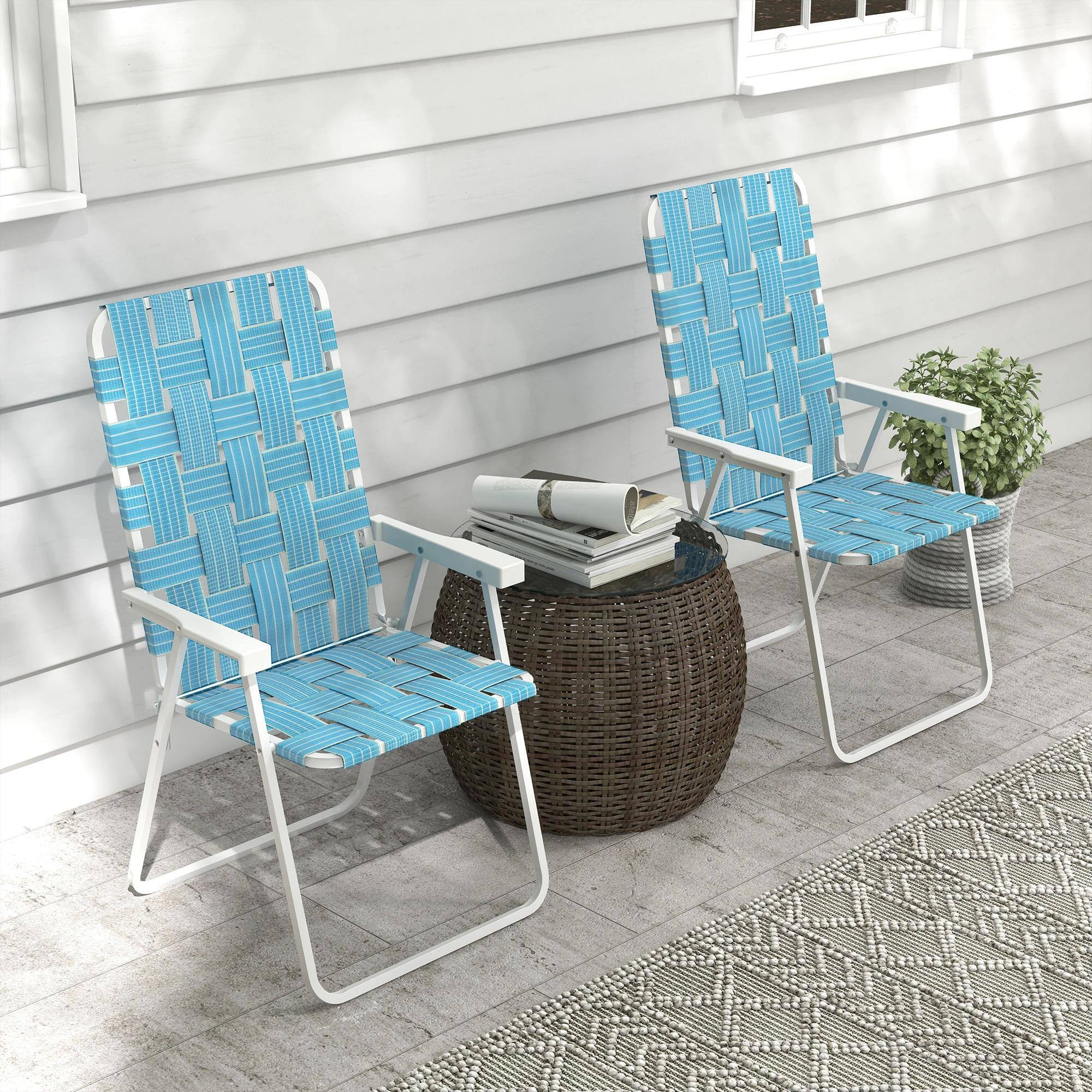 Alt View 7. Resenkos - Resenkos 2-Piece Patio Chairs, Classic Camping Seats, Lightweight Folding Outdoor Loungers with Armrests, Blue - Blue.