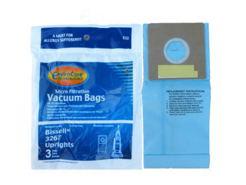 A MUST FOR ALLERGY SUFFERERS!!  
833 EnviroCore TECHNOLOGY Micro Filtration Vacuum Bags  
Bissell 3267 Uprights 3