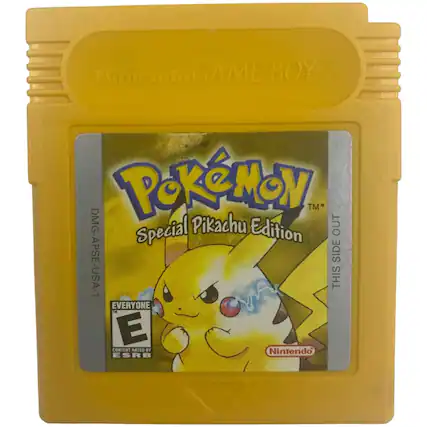 Nintendo GAME BOY TM, PoKeMON TM*, Special Pikachu Edition, OUT, DMG-APSE-USA-1, SIDE, THIS, EVERYONE, Tm, E, CONTENT RATED BY Nintendo, E, ESRB - E (Everyone)