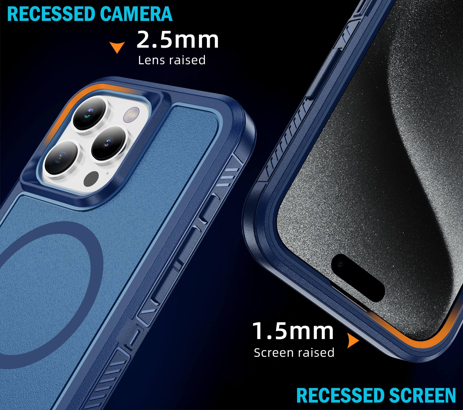 RECESSED CAMERA  
2.5mm  
Lens raised  

1.5mm  
Screen raised  

RECESSED SCREEN