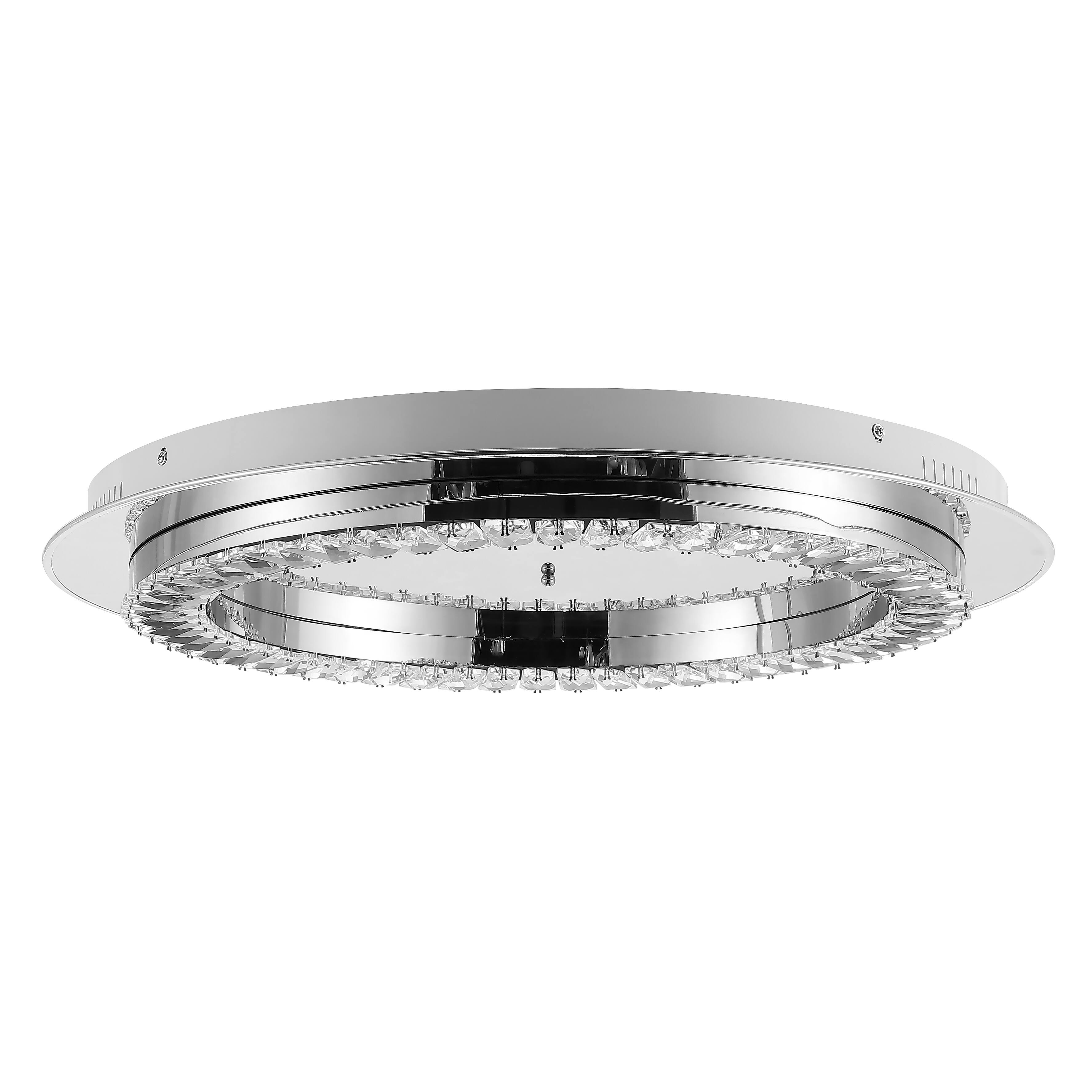 Alt View 7. Jonathan Y - Cristal 24" Integrated Iron/Crystal Glam LED Flush Mount, Chrome/Clear - Chrome.