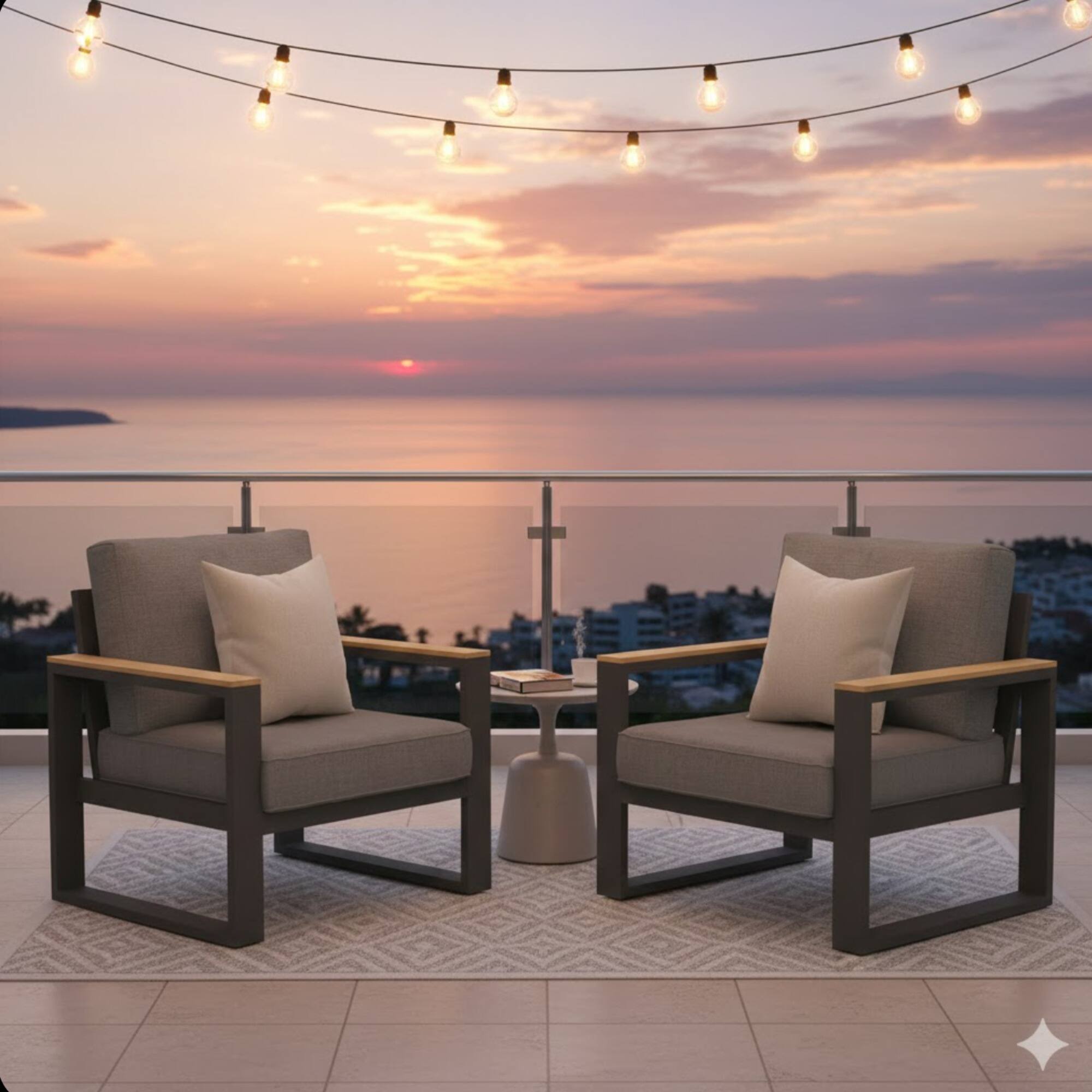 Left. Mondawe - Set of 2 26.6" Aluminum Patio Armchairs with Cushions - Black+Grey.