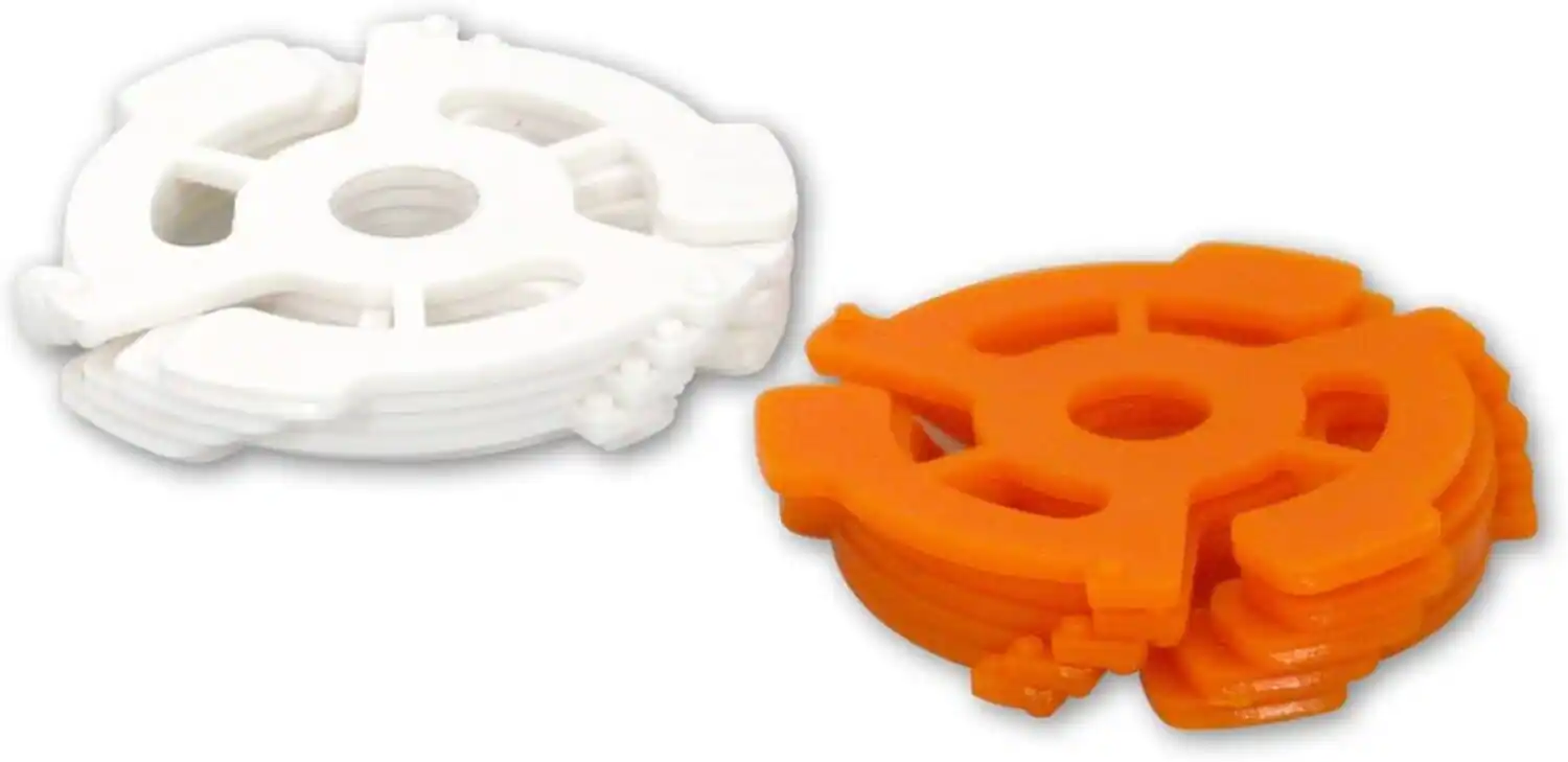 Alt View 1. PopMarket - Vinyl Styl® VS-A-017 7 inch 45 RPM Vinyl Record Adapter - Snap In - 10 Pk (Orange/White)   - VINYL ACCESSORIES - Multicolor.