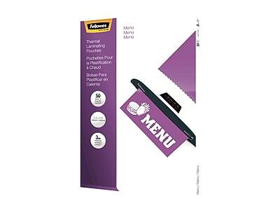Fellowes Thermal Laminating Pouches  
Pochettes Pour Plastification à Chaud  
Bolsas Para Plastificar en Caliente  

Menu  
Menu  
Menu  

50  
3" x 8"
