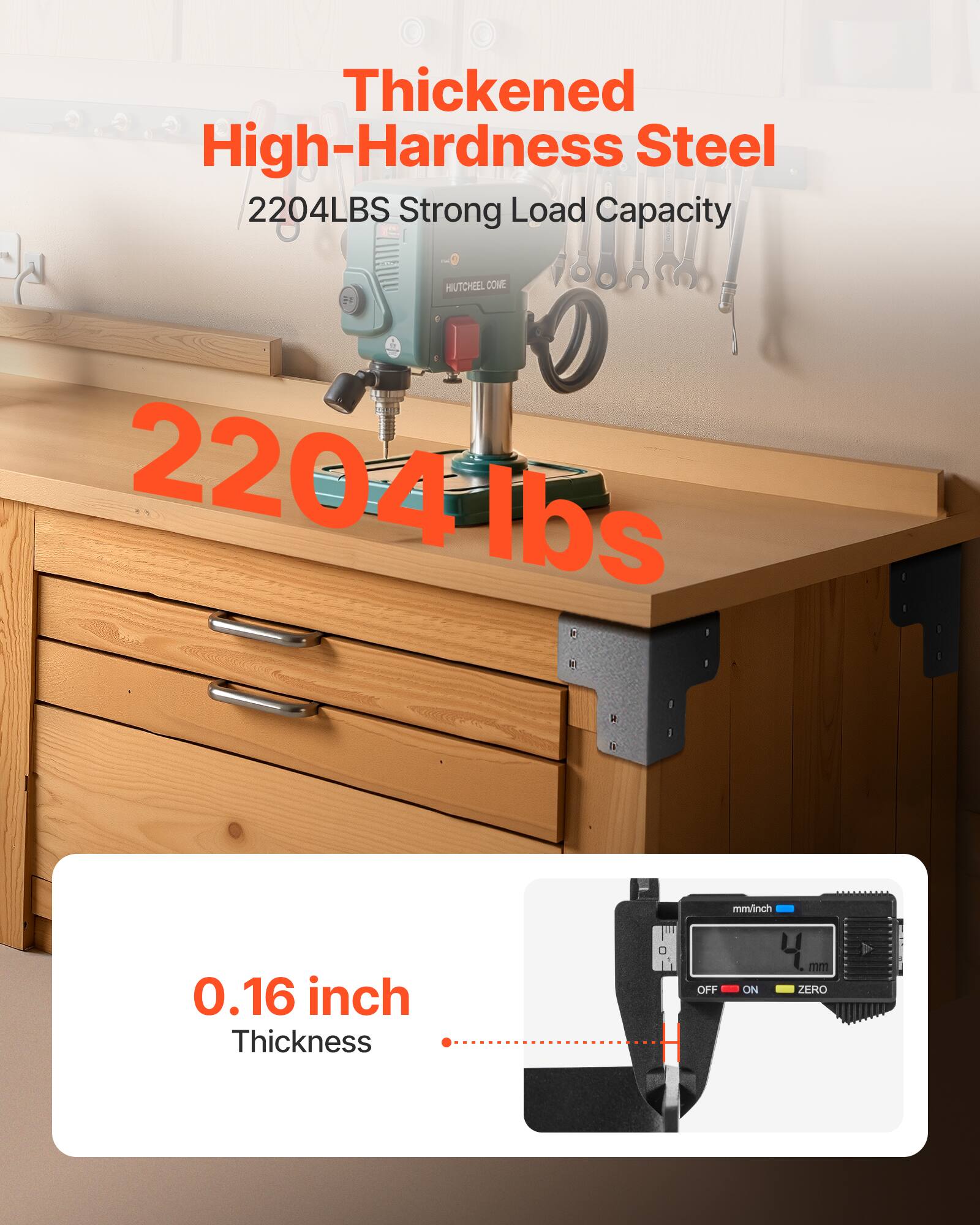 Thickened High-Hardness Steel  
2204LBS Strong Load Capacity  

2204 lbs  

0.16 inch Thickness