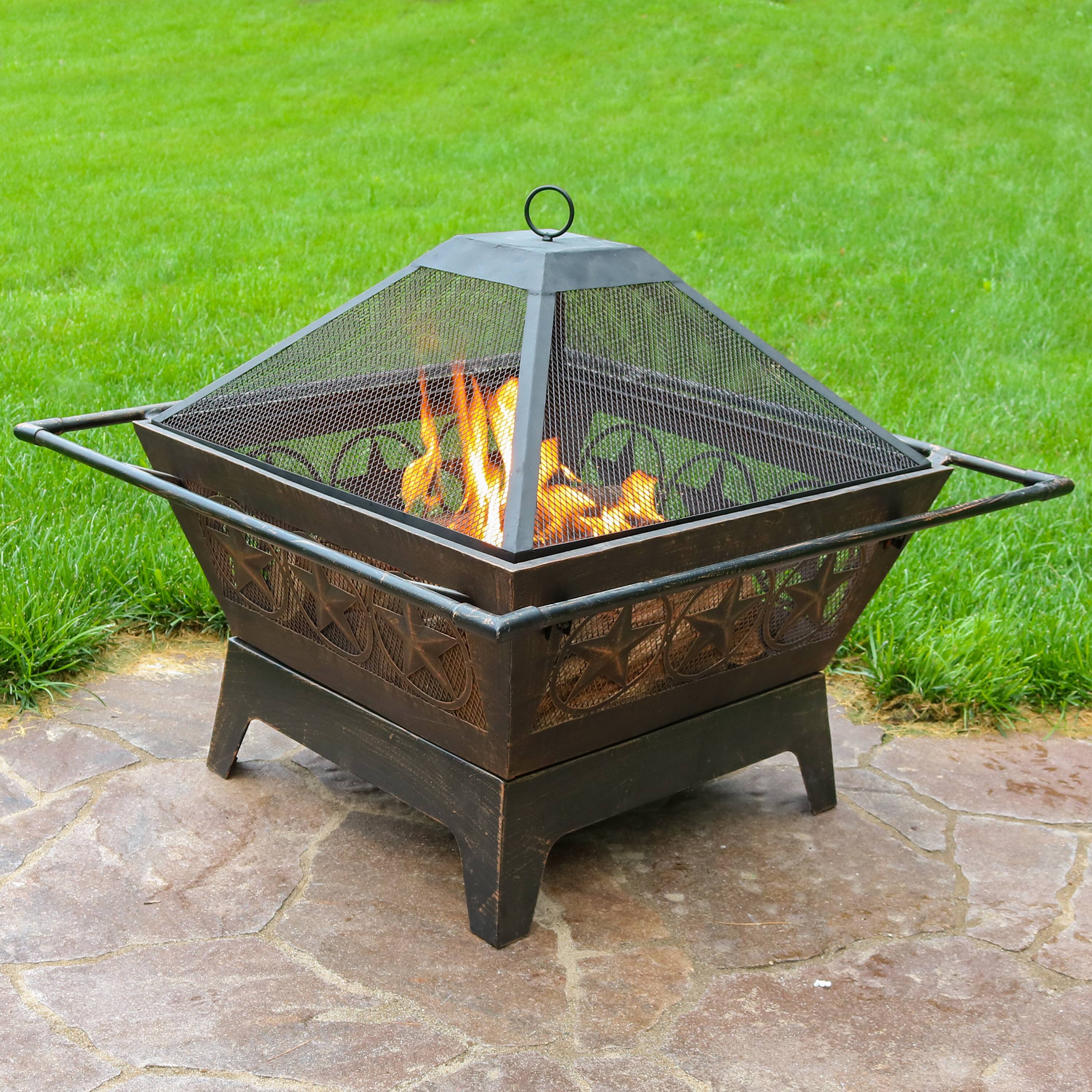 Alt View 1. Sunnydaze - 32 in Northern Galaxy Steel Fire Pit with Grate, Screen and Poker - Bronze.