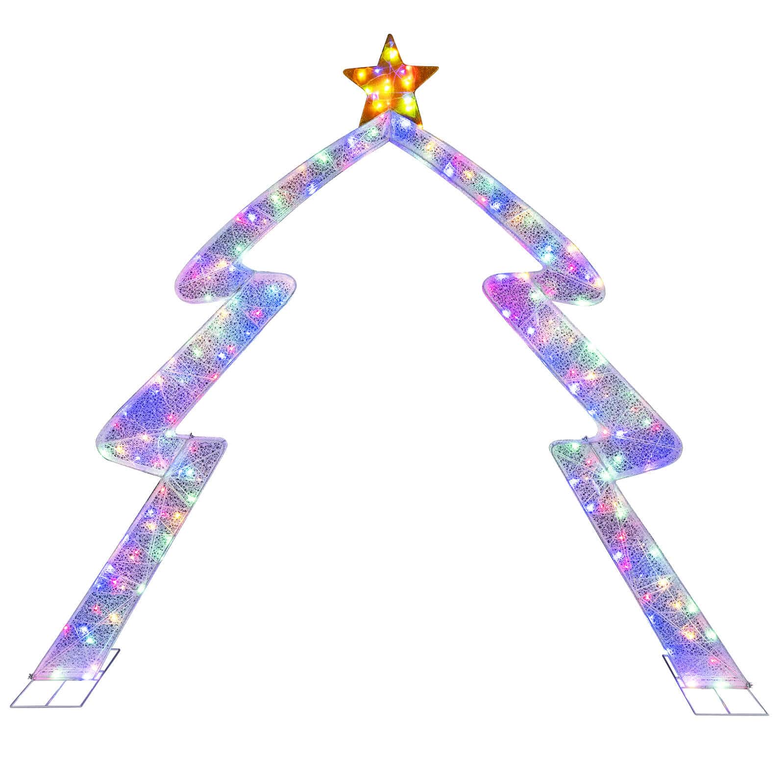 Costway - 8.8 FT Christmas Tree-shaped Archway with Top Star, Adjustable LED Lights,Zip Ties - White,Yellow