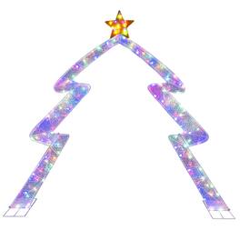 Costway - 8.8 FT Christmas Tree-shaped Archway with Top Star, Adjustable LED Lights,Zip Ties - White,Yellow