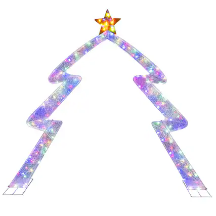 Front. Costway - Costway 8.8 FT Christmas Tree-shaped Archway with Top Star, Adjustable LED Lights,Zip Ties - White,Yellow.