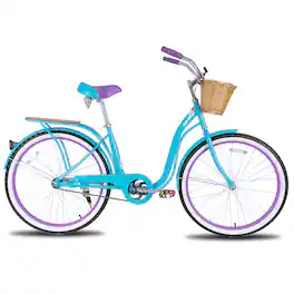 HILAND - Vintage Adult Beach Cruiser Bike for Men Women, 26 inch Commuter Bicycle with Front Basket and Rear Rack - Blue