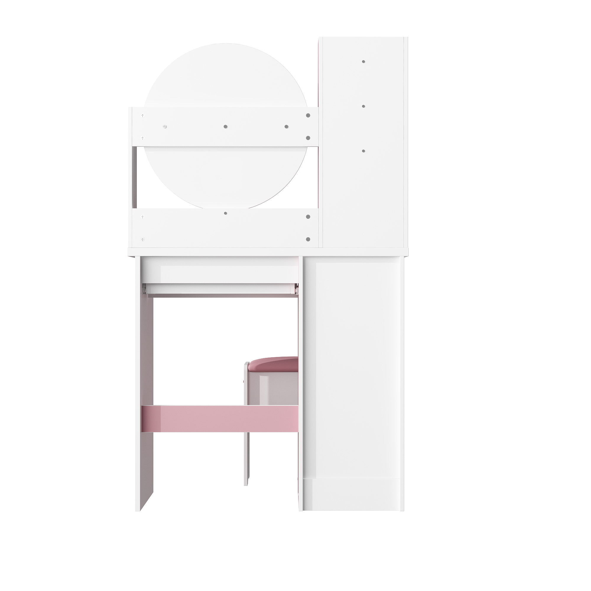 Back. Famapy - Luxury Vanity Table & Dresser Set: Premium Makeup Organizer with Stool - Pink.